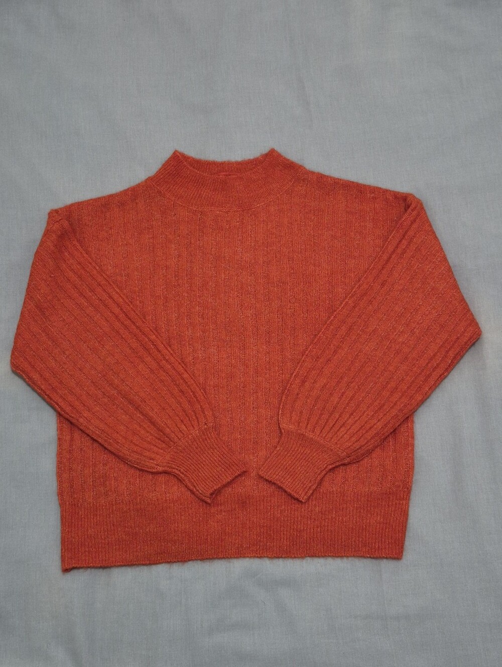 ICHI Women's Soft Knit Orange Ribbed Mock Neck Sweater